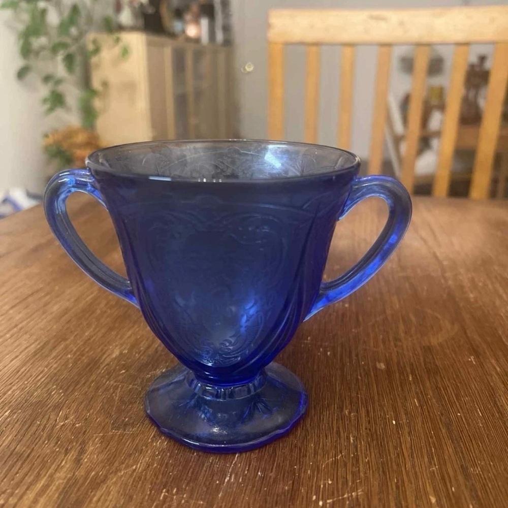 Hazel-Atlas Royal Lace Cobalt Blue Depression Glass Sugar Bowl – 1930s